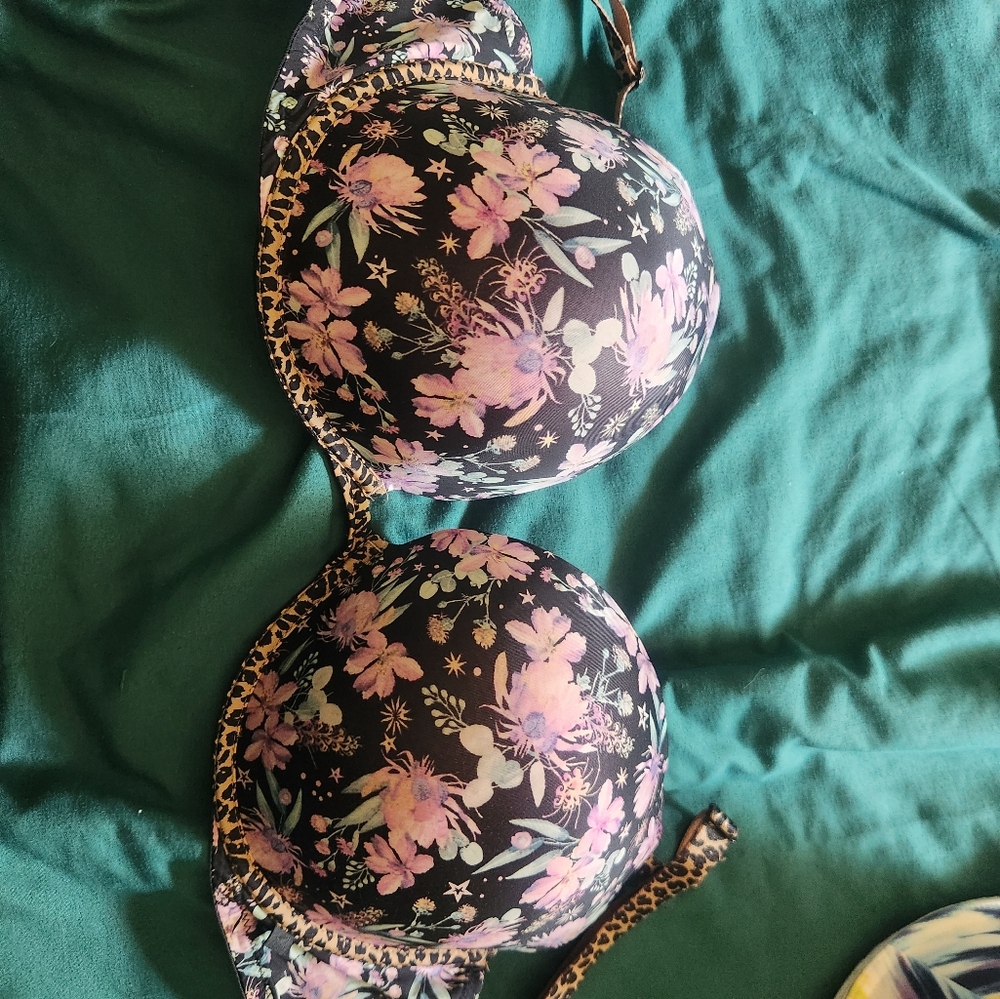 PINK Victoria's Secret Black and Purple Bra Intimates & Sleepwear